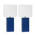 Elegant Designs Modern Leather Table Lamps with White Fabric Shades, Blue, PK 2 LC2000-BLU-2PK